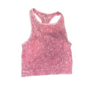 NEW Pink Ribbed Mineral Wash Racerback Tank Top